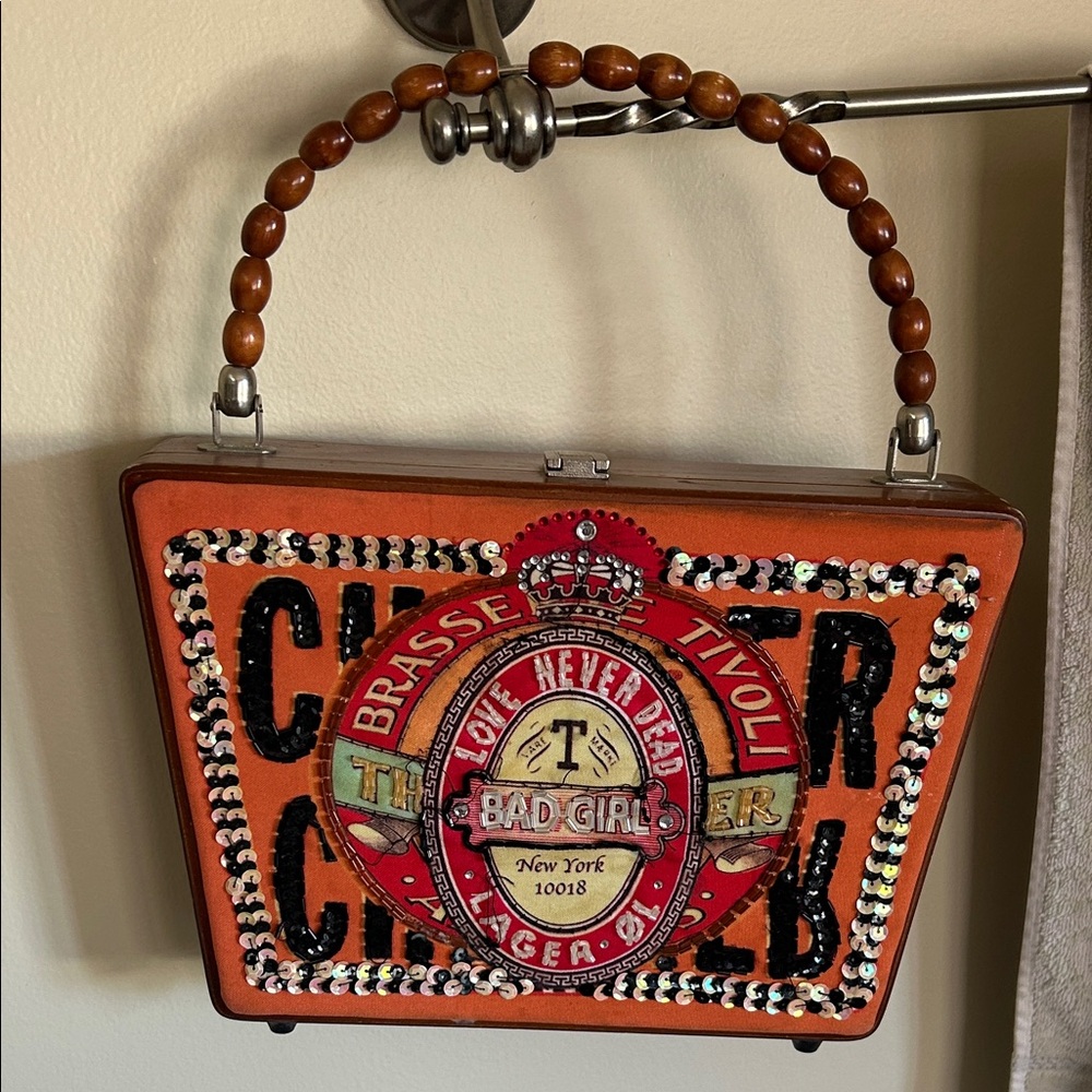 Vintage (Wooden) cigar box purse with detailed sequence  Embellished Design